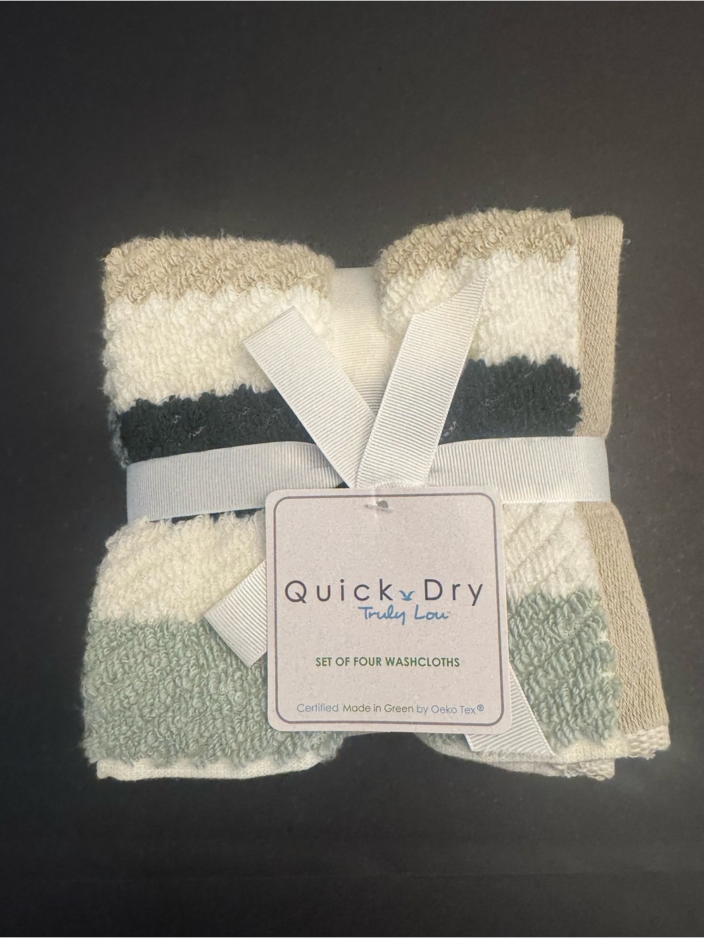 8pc TRULY LOU Quick Dry 100% Cotton Stripe Bath Towel Set -Shades of Green/Taupe - Picture 5 of 8